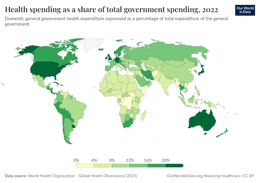A thumbnail of the "Health spending as a share of total government spending" chart