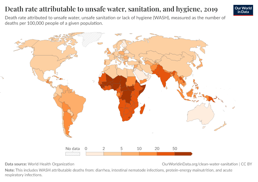 A thumbnail of the "Death rate attributable to unsafe water, sanitation, and hygiene" chart